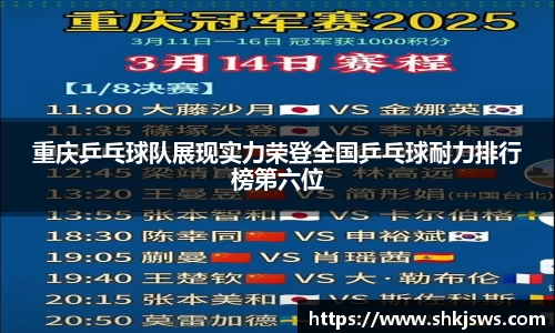 重庆乒乓球队展现实力荣登全国乒乓球耐力排行榜第六位